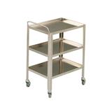 CARRELLO (Misure 70 cm X 50 cm X 80 cm) A TRE RIPIANI IN ACCIAIO INOX, CON RUOTE GOMMATE da 8 cm E MANIGLIA PER TRASPORTO