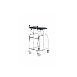 WALKER F - Deambulatore in acciaio cromato con 4 ruote (2 piroettanti e 2 direzionali con freni) (Portata max 110 kg) - Completo di ripiano imbottito regolabile in altezza da cm 115 a 144 - Impugnature ergonomiche regolabili con dispositivo di frenata. 