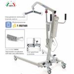 NOLEGGIO - SOLLEVAMALATI ARKIMED ELETTRICO di piccole dimensioni ideale nelle cure domiciliari (Portata max 135 kg) - ATTUATORE TIMOTION, STRUTTURA IN ACCIAIO VERNICIATO, RUOTE PIROETTANTI (2 con freno), BASE REGOLABILE IN LARGHEZZA CON PEDALE