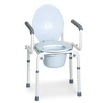 COMODA CON BRACCIOLI RIBALTABILI E PUNTALI ANTISCIVOLO - 4 FUNZIONI IN UNA - CON SECCHIO, (Altezza seduta regolabile da 40 a 58 cm) - DIMENSIONI L. 46÷53 x P.40 x H. 60÷78 cm - Portata max: 130 kg 