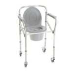 COMODA PER DOCCIA CON BRACCIOLI E RUOTE PIROETTANTI CON FRENO - 4 FUNZIONI IN UNA (rialzo per water, supporto per water, sedia comoda e sedile per doccia) - L:50 x P:43 (ingombro max 52) x H:64÷74 cm - Altezza seduta regolabile da 47 a 57 cm
