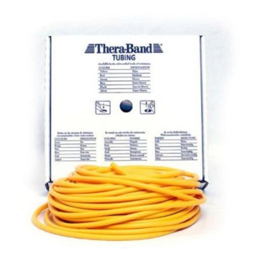THERA-BAND TUBOLARE PER ESERCIZI - (Giallo 30,5 mt) (Allungamento 100% = resistenza 1,3 kg) MANEGGEVOLE E VERSATILE - IDEALE PER POTENZIARE E RIABILITARE LA FUNZIONE MUSCOLARE ED IL MIGLIORAMENTO DELLA MOBILITA' -  