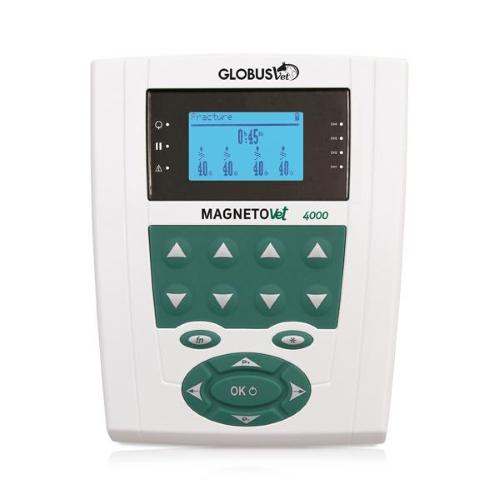 MagnetoVet 4000 - 4 canali - Potenza MAX 800 Gauss - Duty Cycle: Da 5% a 50% a step di 5 - Frequenza regolabile da 5 a 200 Hz - Alimentazione: rete, (batteria opzionale) - Apparecchio per magnetoterapia con programmi specifici per cane, gatto e cavallo