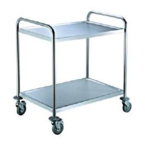 CARRELLO DI SERVIZIO 2 RIPIANI (Misure: 855 x 535 x H.925 mm) IN ACCIAIO INOX - Dimensioni piano 80 x 50 cm (Spazio tra i ripiani: 57 cm) 2 IMPUGNATURE - 4 RUOTE STERZANTI - Paraurti ad anello per una maggiore sicurezza - Carico massimo 40 Kg per piano