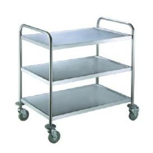 CARRELLO DI SERVIZIO 3 RIPIANI (Misure: 855 x 535 x H.925 mm) IN ACCIAIO INOX - Dimensioni piano 80 x 50 cm (Spazio tra i ripiani: 27 cm) 2 IMPUGNATURE - 4 RUOTE STERZANTI - Paraurti ad anello per una maggiore sicurezza - Carico massimo 40 Kg per piano