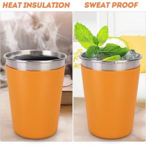 Unzerbrechliche Edelstahlflasche mit Deckel mit Loch, Verschlusskappe und Strohhalm, 360 ml, herausnehmbare Thermosauskleidung aus farbigem Silikon.