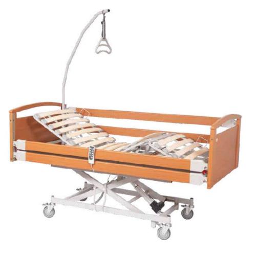 LETTO SAX - ELETTRICO CON STRUTTURA A PANTOGRAFO - Rete ortopedica elettrica (90x200) con doghe in legno - Regolazione altezza da 39 a 73 cm - Telecomando con sistema di sicurezza "Nurse Lock" - Solleva malati - Ruote con freno - Portata massima 135 kg