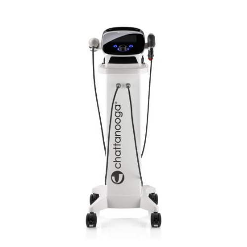 Intelect® RPW 2: generatore di onde pressorie radiali pneumatiche, design compatto ed ergonomico, con manipolo opzionale V-ACTOR per massaggio vibratorio; indicato per tendinopatie, trigger point e fascite plantare.