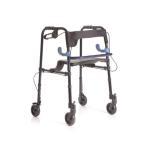 ROLLATOR PIEGHEVOLE IN ALLUMINIO VERNICIATO DA INTERNO – CON 2 LEVE – 2 RUOTE PIROETTANTI CON BLOCCO – 2 RUOTE FISSE CON FRENI - CON IMPUGNATURE IMBOTTITE ANATOMICHE - REGOLABILE IN ALTEZZA OGNI 2,5 CM - SEDILE RIBALTABILE