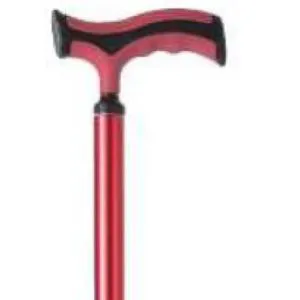BASTONE REGOLABILE IN ALLUMINIO (Rosso) CON PUNTALE BASE LARGA - MANICO A "T" - ALTEZZA REGOLABILE 74-97 cm - PORTATA MAX 110 kg