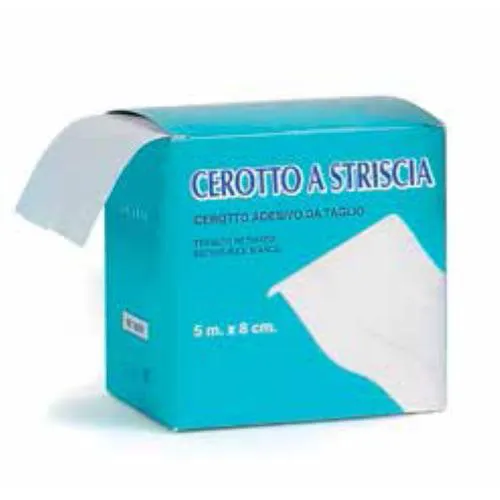 CEROTTO ADESIVO IN STRISCIA (8 cm x 5 mt) IN MORBIDO TESSUTO BIANCO RETINATO ELASTICO