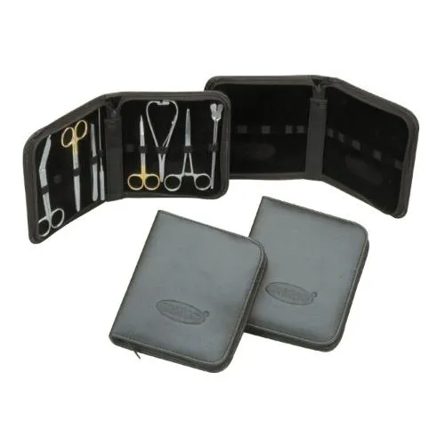 BORSELLO PORTASTRUMENTI (15 x 18) PER 10 STRUMENTI REALIZZATO IN SKY NERO - INTERNI IN VELLUTO - ELASTICI BLOCCA STRUMENTI CHIRURGICI