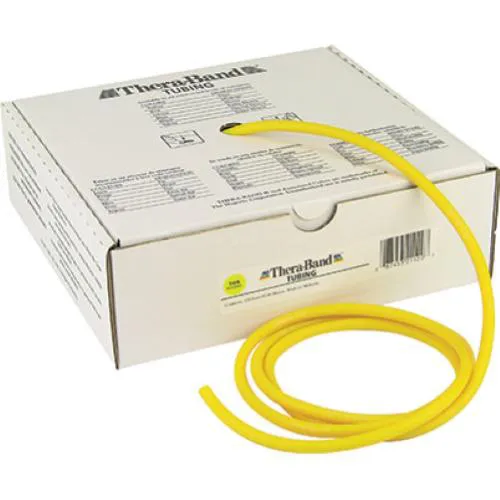 THERA-BAND TUBOLARE PER ESERCIZI - (Giallo 7,5 mt) (Allungamento 100% = resistenza 1,3 kg) MANEGGEVOLE E VERSATILE - IDEALE PER POTENZIARE E RIABILITARE LA FUNZIONE MUSCOLARE ED IL MIGLIORAMENTO DELLA MOBILITA' -