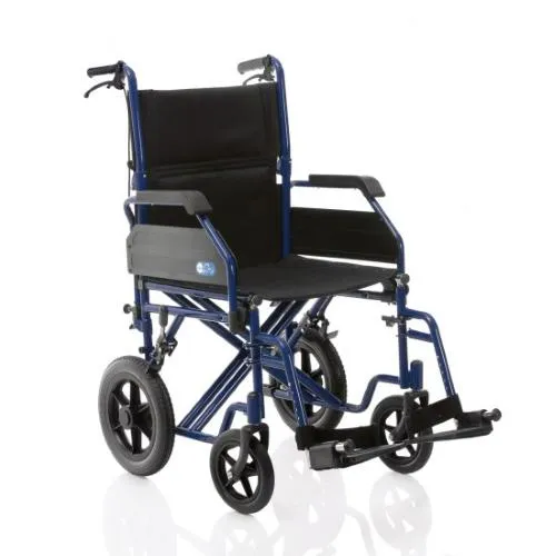 CARROZZINA GO UP CON SEDUTA 48 cm - DA TRANSITO E CON FRENO OPERATORE - IN ACCIAIO A DOPPIA CROCIERA E PORTATA DI 150 Kg - RUOTE POSTERIORI IN PU - PEDANE REGOLABILI - SCHIENALE RECLINABILE E BRACCIOLI RIBALTABILI - PESO 17,5 Kg