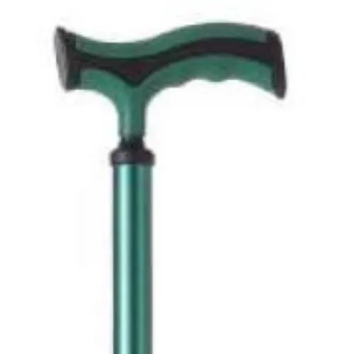BASTONE REGOLABILE IN ALLUMINIO (Verde) CON PUNTALE BASE LARGA - MANICO A "T" - ALTEZZA REGOLABILE 74-97 cm - PORTATA MAX 110 kg