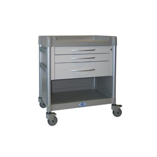 CARRELLO 3 CASSETTI (76 x 50 x 87 H cm) struttura di alluminio e ABS con 4 ruote piroettanti (2 frenanti), Dotato di 2 cassetti alti 8 cm, 1 cassetto da 16 cm e un vano - Chiusura centralizzata a chiave