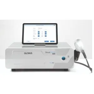ShockWave 2000 Med Line: Dispositivo a onde d'urto radiali con manipolo ergonomico Ergowave, tablet touch screen 11" per selezione protocolli, pressione 1-5 Bar, frequenza 1-20Hz, fino a 9900 colpi impostabili.