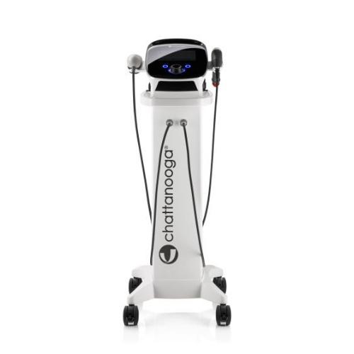 Intelect® RPW 2: generatore di onde pressorie radiali pneumatiche, design compatto ed ergonomico, con manipolo opzionale V-ACTOR per massaggio vibratorio; indicato per tendinopatie, trigger point e fascite plantare.