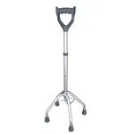 QUADRIPODE A BASE LARGA CON MANICO CHIUSO - ALTEZZA REGOLABILE 74-96 cm - PORTATA MAX 130 kg - IMPUGNATURA ANATOMICA - CON PUNTALI ANTISCIVOLO IN GOMMA MORBIDA - IN ALLUMINIO ANODIZZATO