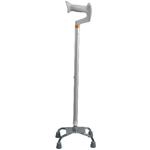 QUADRIPODE A BASE STRETTA CON MANICO APERTO - ALTEZZA REGOLABILE 75-95 cm - PORTATA MAX 130kg - IMPUGNATURA ANATOMICA - CON PUNTALI ANTISCIVOLO IN GOMMA MORBIDA - STRUTTURA IN ALLUMINIO ANODIZZATO, CON BASE IN ACCIAO CROMATO