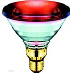 LAMPADA INFRAROSSI - Philips PAR38 IR 150W E27 230V RED - R95 (diametro 95 mm) soffiato a bulbo riflettore in vetro rosso e versione PAR38 (121 mm di diametro) premuto lampada con riflettore in vetro con il rosso-laccato anteriore.