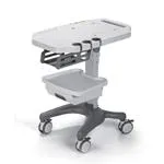 CARRELLO PER ECOGRAFI IN "ABS" SU RUOTE - Dimensioni: L:48,8 x P:70,6 x H:82,2÷92,2 cm - Design moderno ed innovativo. Cassetto portaoggetti. Vani portasonde.