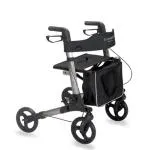 ROLLATORE (GRIGIO) RICHIUDIBILE E PIEGHEVOLE IN ALLUMINIO - 4 RUOTE IN PVC - SEDUTA IN TESSUTO - BORSA PORTA OGGETTI TRASFORMABILE IN BORSA PER IL TRASPORTO
