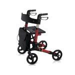 ROLLATORE COMPACT - PIEGHEVOLE - ROSSO - 4 RUOTE - CON SEDUTA E FRENI- IMPUGNATURE ANATOMICHE